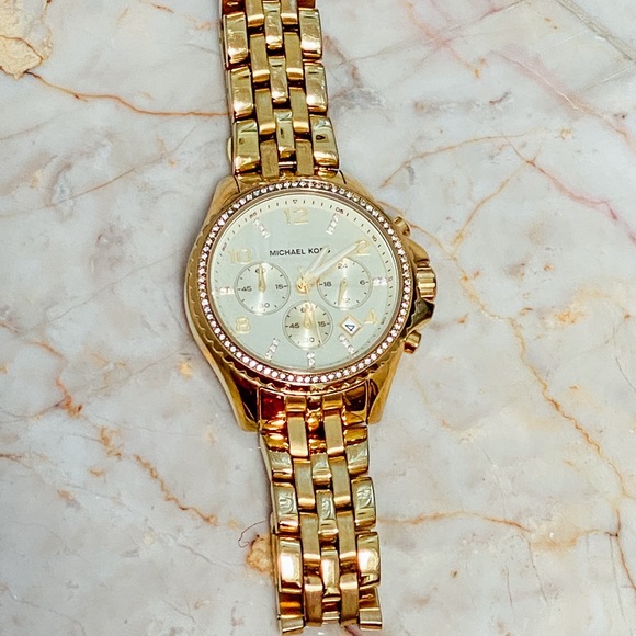 Michael Kors Gold Watch with Crystal Topring and Accents - Picture 2 of 9